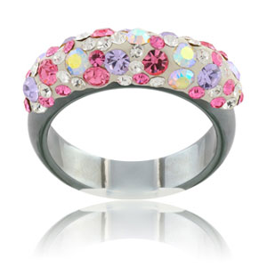 Prsten s krystaly Swarovski Hematit Floral Beauty Slim